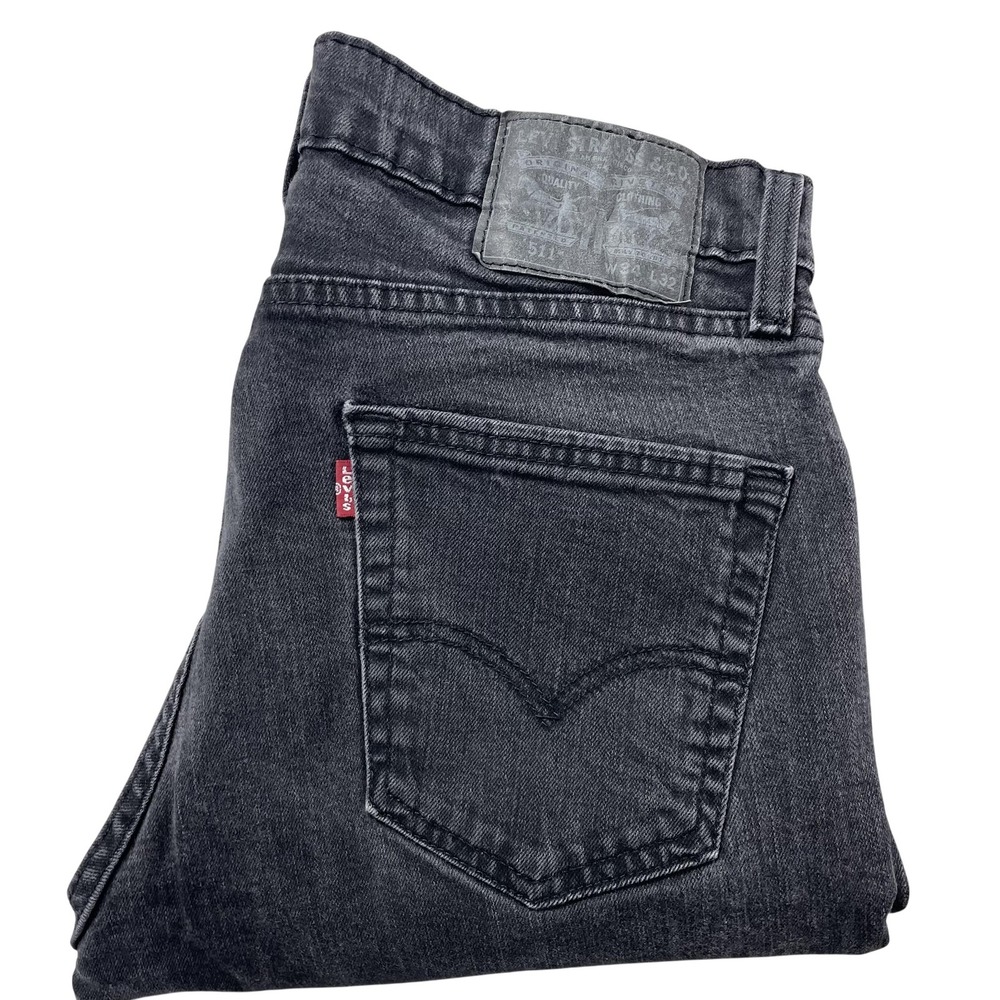 Levis 511 Jeans Mens 34x32 Gray Dark Wash Slim Tapered Stretch Denim Pants
